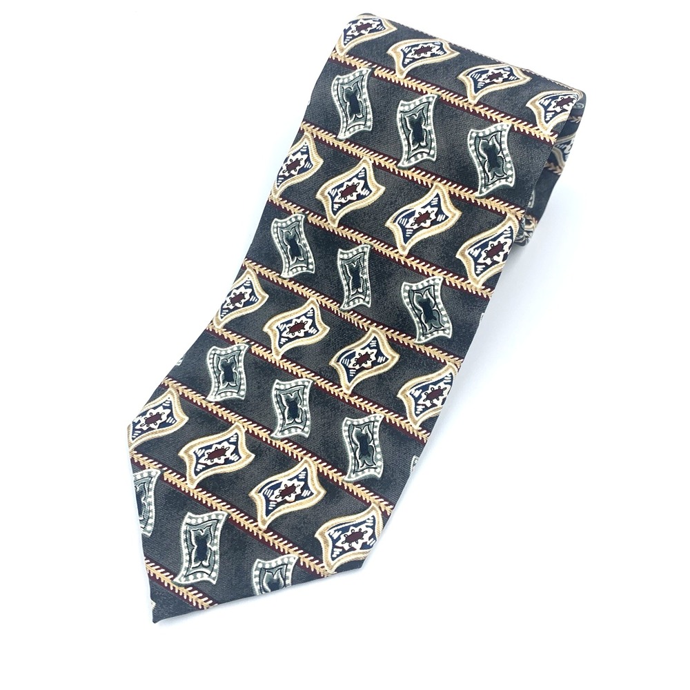 Jos. A. Bank Executive Men's‎ 100% Silk Tie Gray Green Cream Geometric 58" 4"